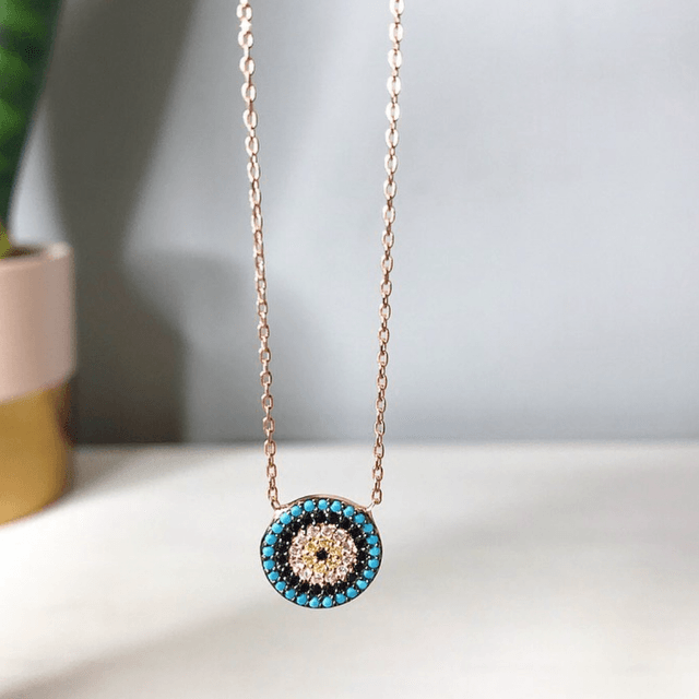 Evil Eye Sparkly Fixed Pendant Necklace