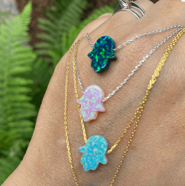 Hamsa Hand Opal Pendant Necklace