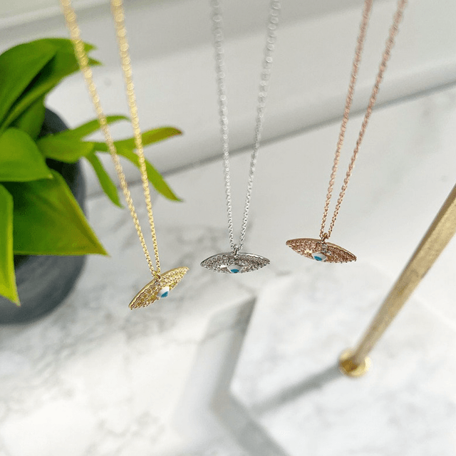 Eye Shaped  Cut Out Diamond Pendant Necklace