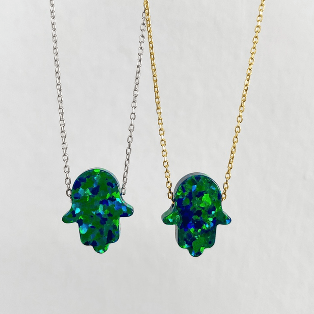 Hamsa Hand Opal Pendant Necklace